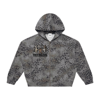 Unisex Vintage Wash Leopard Full Zip Hoodie
