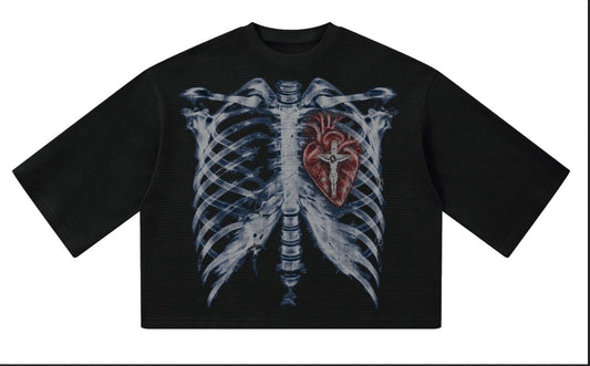 "HE LIVES IN ME" Waffle Knit Shirt (Black)