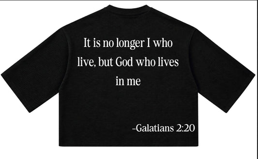 "HE LIVES IN ME" Waffle Knit Shirt (Black)