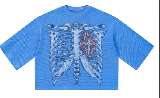 "HE LIVES IN ME" Waffle Knit Tee (Blue)