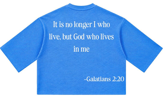 "HE LIVES IN ME" Waffle Knit Tee (Blue)