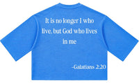 "HE LIVES IN ME" Waffle Knit Tee (Blue)