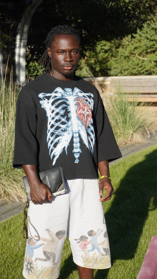 "HE LIVES IN ME" Waffle Knit Shirt (Black)