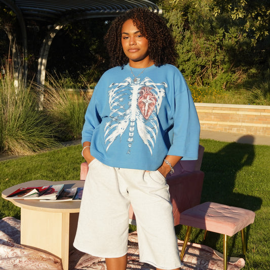 "HE LIVES IN ME" Waffle Knit Tee (Blue)