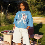 "HE LIVES IN ME" Waffle Knit Tee (Blue)