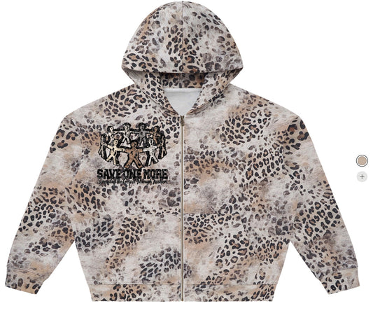 "FEARFULLY MADE" OVERSIZED Leopard Print Hoodie (Beige)